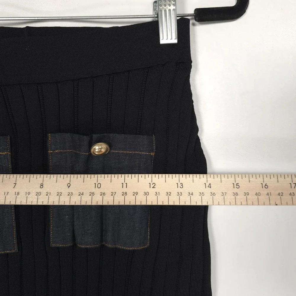 ANTHROPOLOGIE MAEVE Women's New SMALL Denim Pocket Knit Mini Skirt Black 4120